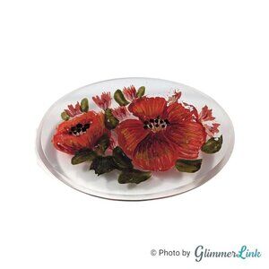 Vintage Clear Lucite Hand Painted Red Flowers Floral Oval Brooch Pin